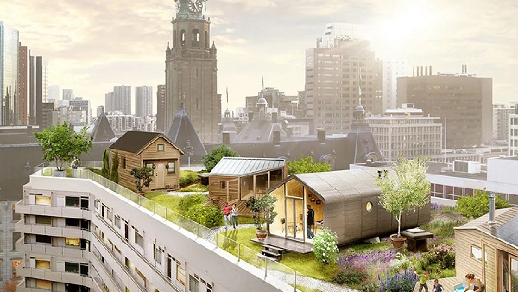 Pequeños conjuntos de viviendas instalados en la azoteas de los edificios